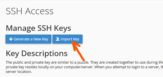 import SSH keys in cPanel