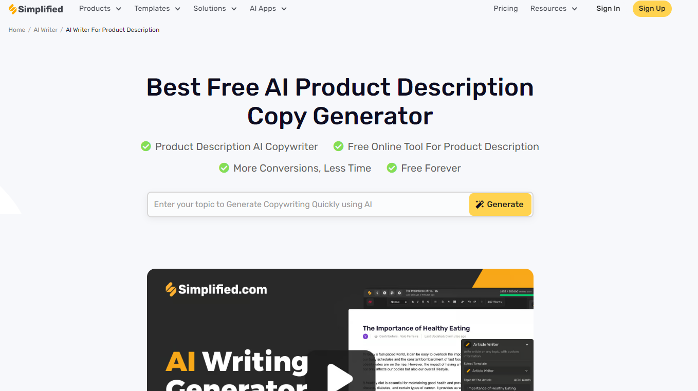 Simplified Product Description Generator