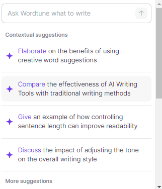 AI Writing Tools feature of Wordtune