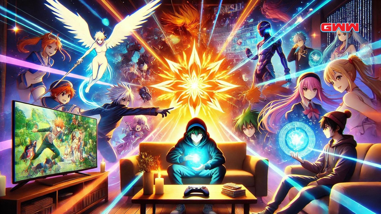 A vibrant and dynamic anime-themed scene that suggests a fresh start or rebranding for an anime streaming platform