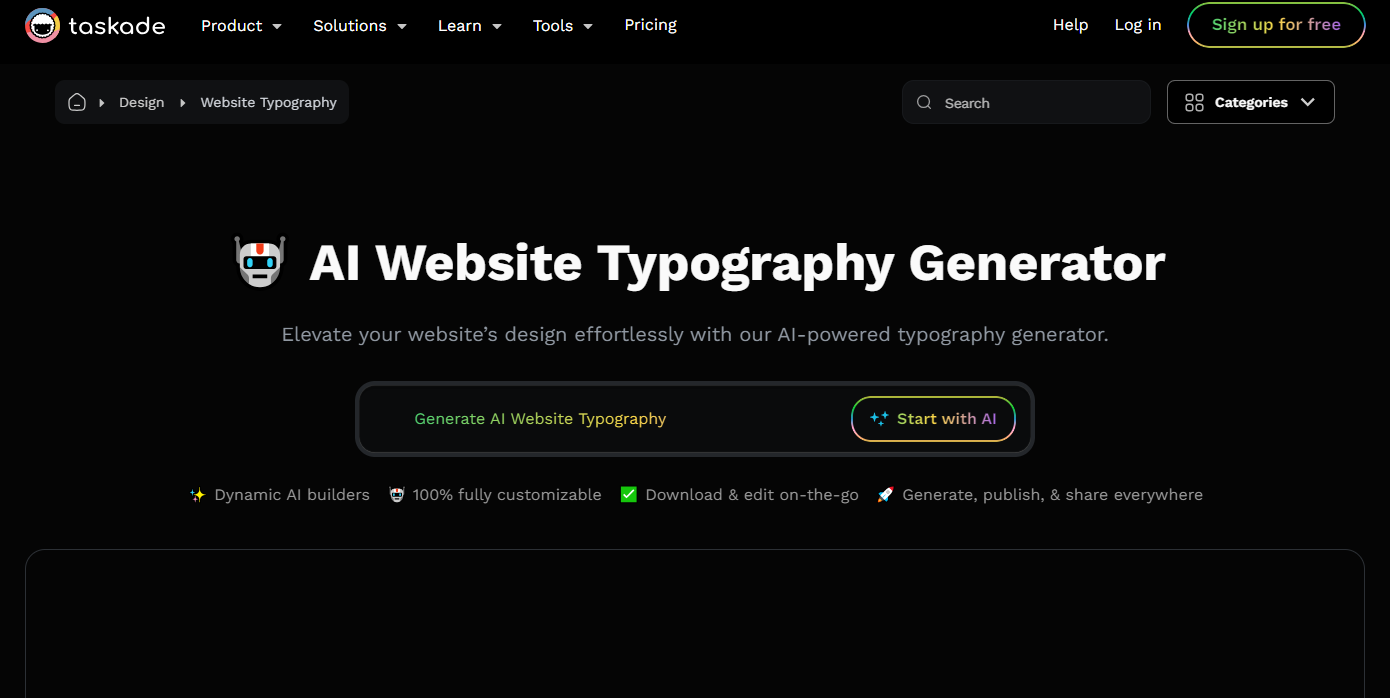 Taskade AI Website Typography Generator