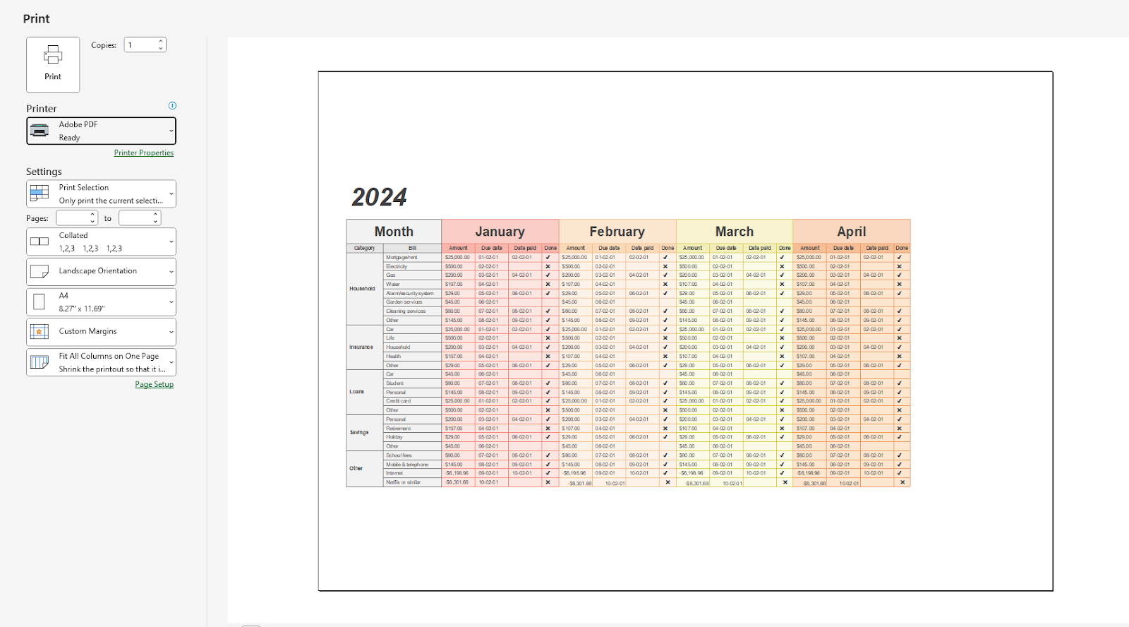 Excel Bills Payment Template