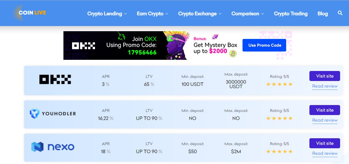 CoinLive homepage
