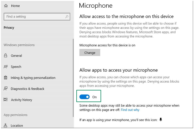 Allow apps to access your microphone