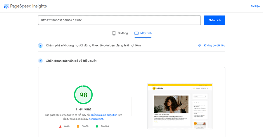 Điểm Page Speed 