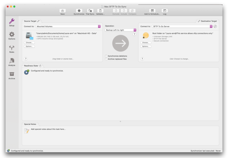 ChronoSync SFTP connection