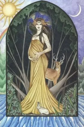 In this illustration Terra is wearing a yellow gown and is surrounded by nature 