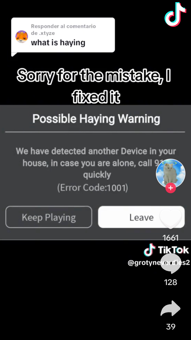 warning for error code 1001