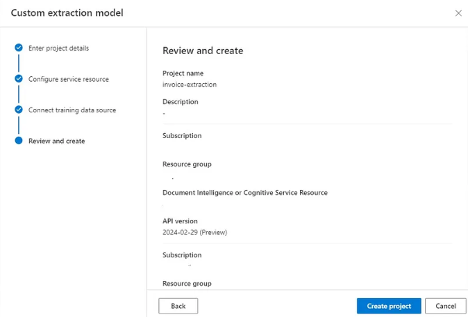 Custom extraction model Azure