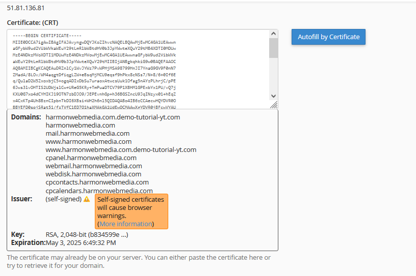 SSL/TSL status feature in cPanel