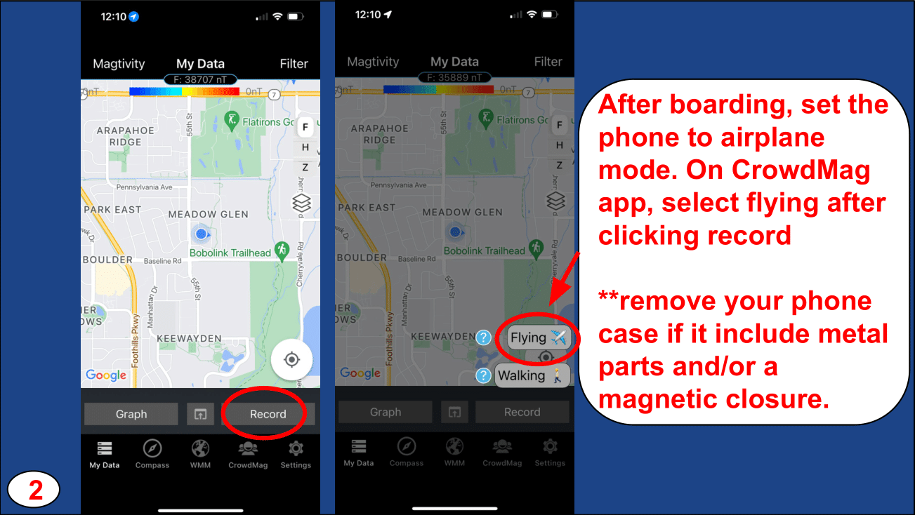 Set to Airplane mode, remove from metal or magnetic case and record