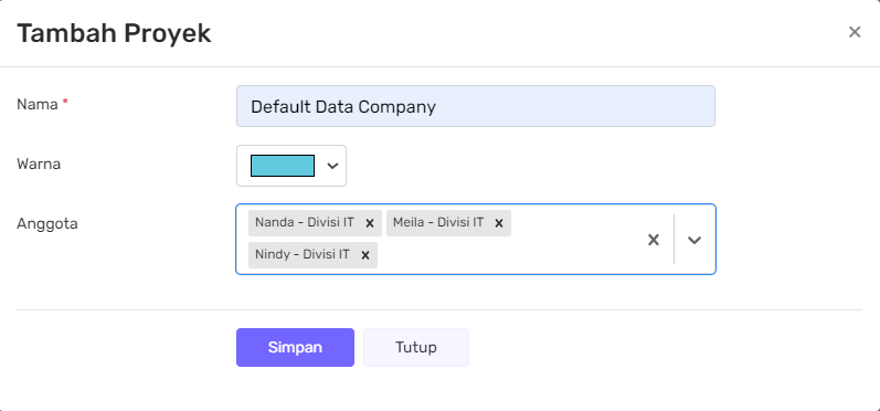 Tampilan Fitur Timesheet Tambah Proyek