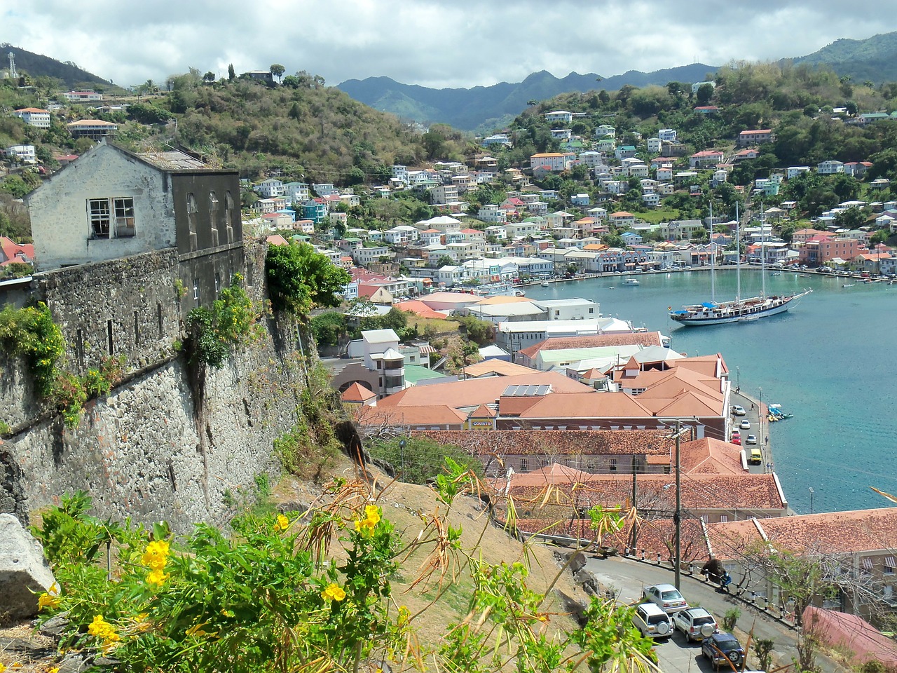 city view with houses, hotels and boats
