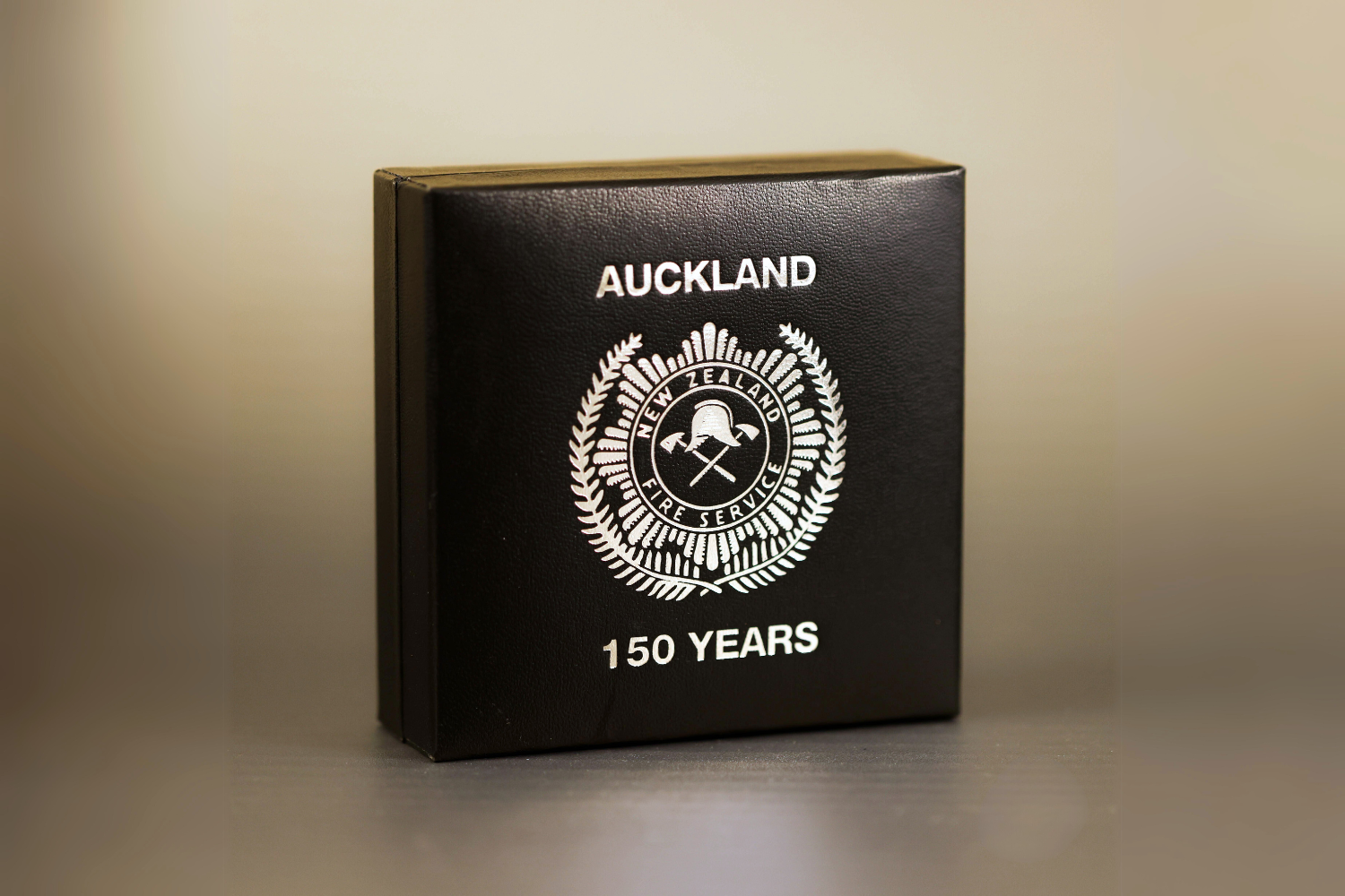 Picture of Auckland Fire Brigade's custom fake leather medal box.