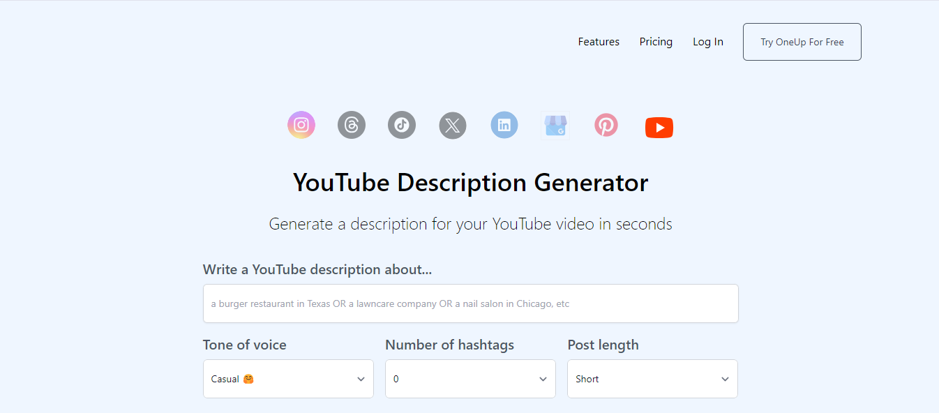 OneUp YouTube Post Generator