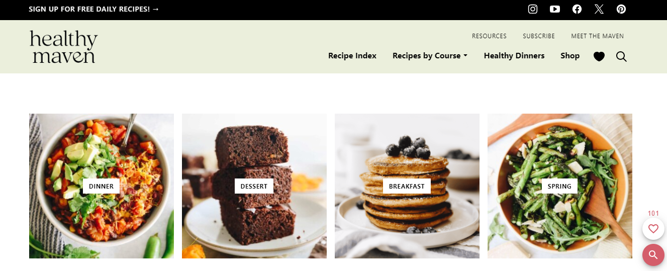 The Healthy Maven Homepage - example of the best blog site designs