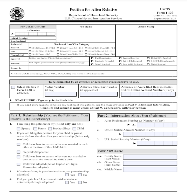 Sample of Form 1-130