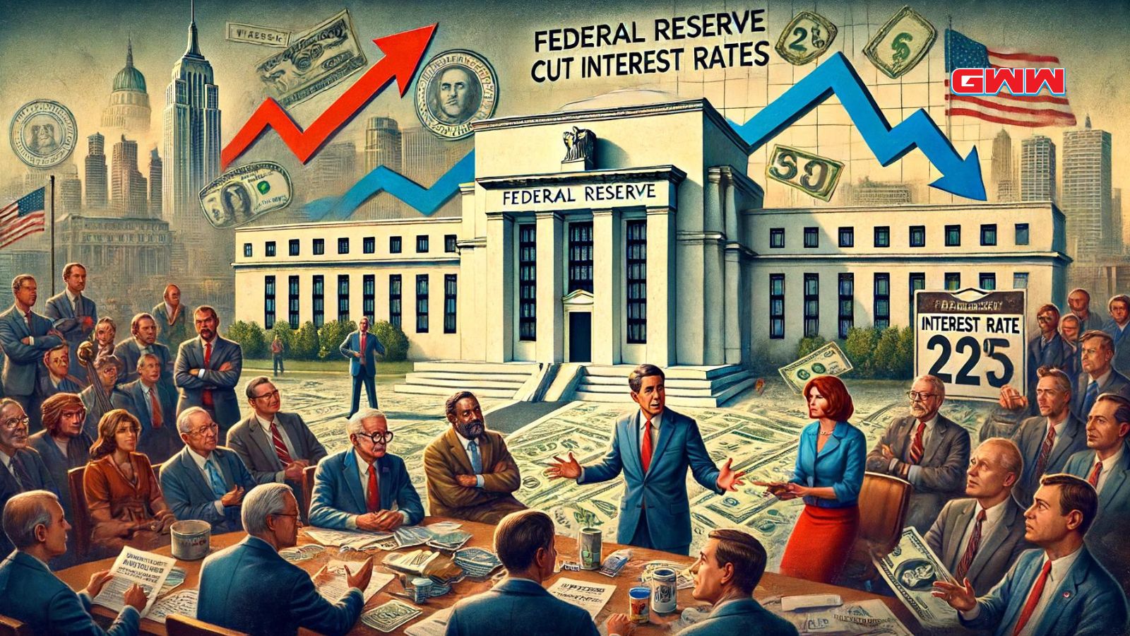 Federal Reserve meeting on interest rate cuts, financial discussions and charts