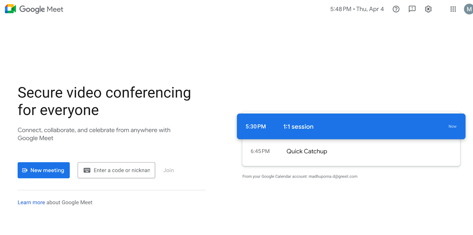 Google meet dashboard