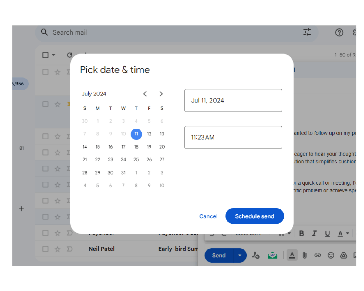 To use Gmail Schedule Send to schedule follow-ups. Lastly, select s date and time for Gmail to send your email