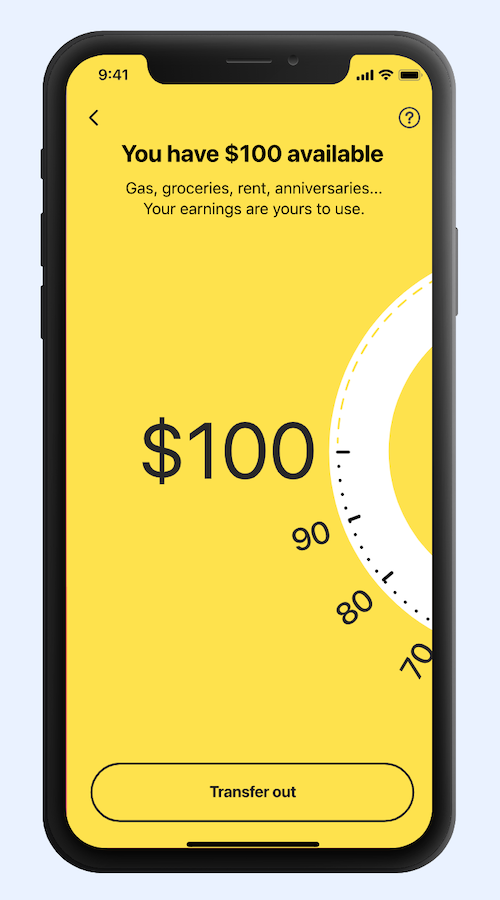 The Earnin App showing $100 avaialble. 