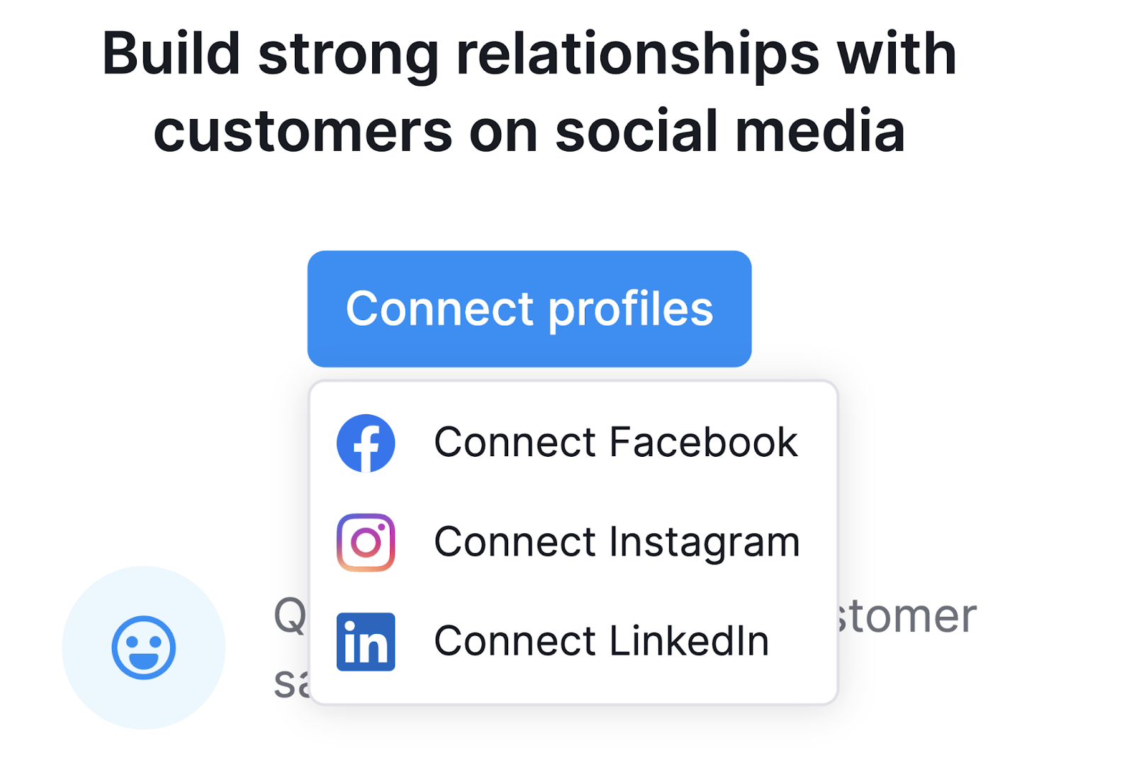 "Connect Facebook," "Connect Instagram," and "Connect LinkedIn" drop-down menu