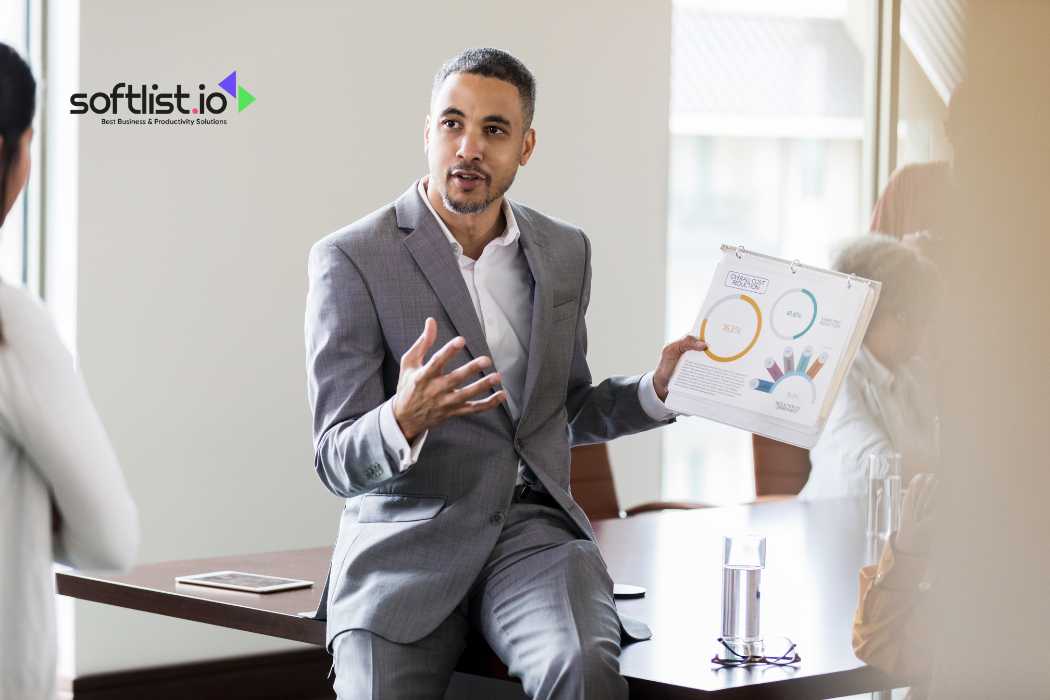 Businessman presenting a chart in a modern office