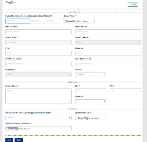 AIU certification form, filling all the profile details 