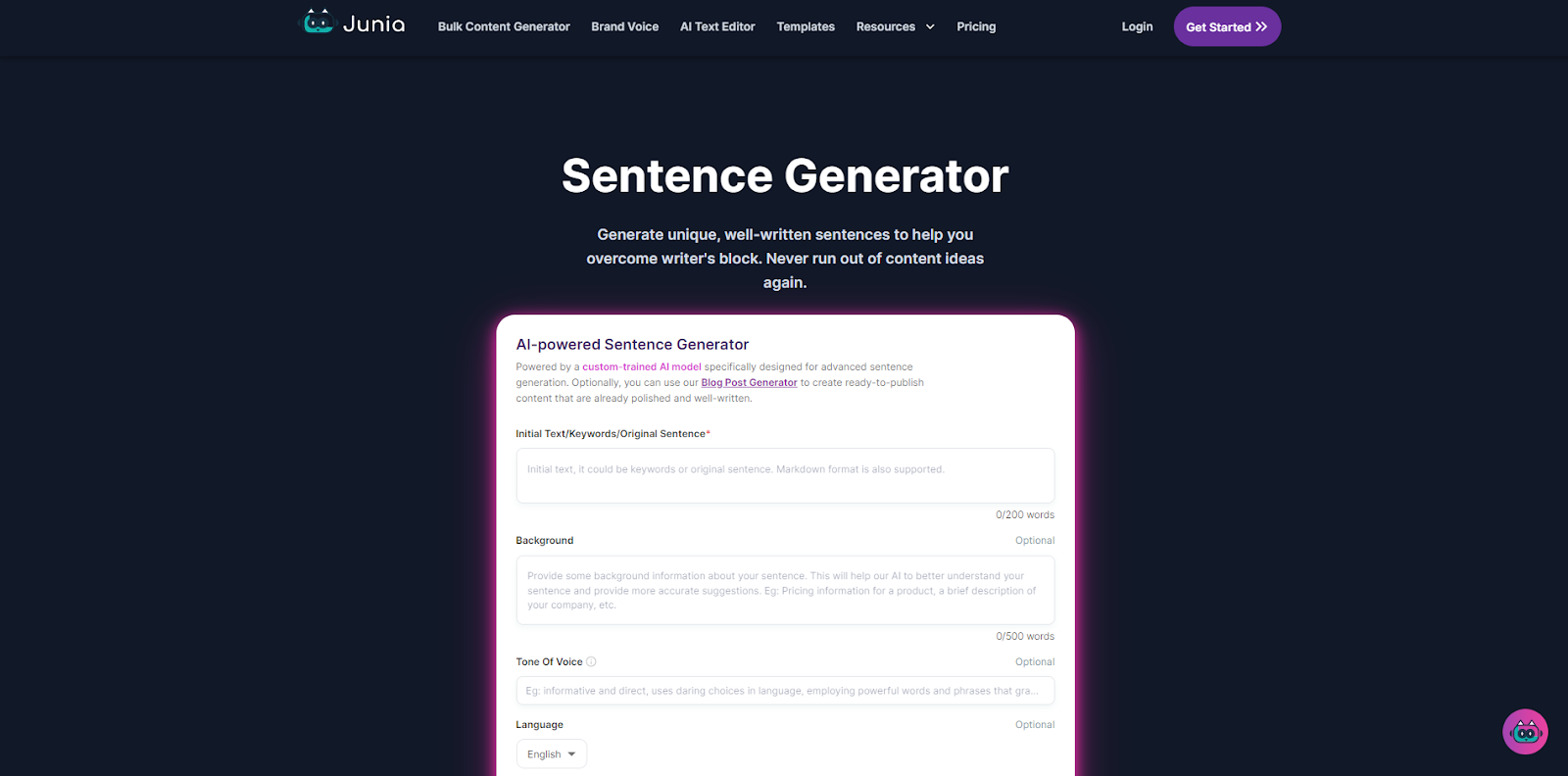 Junia.ai Sentence Generator