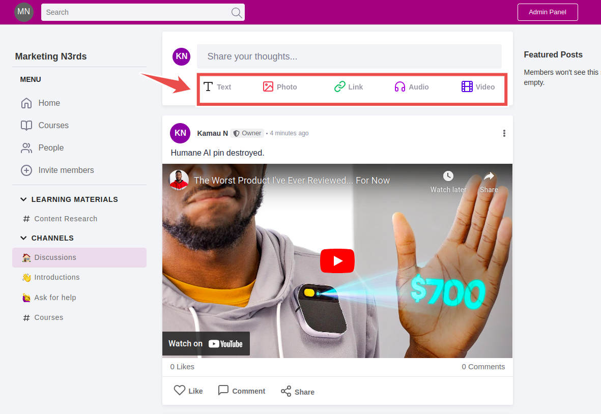 community example UI in GroupApp