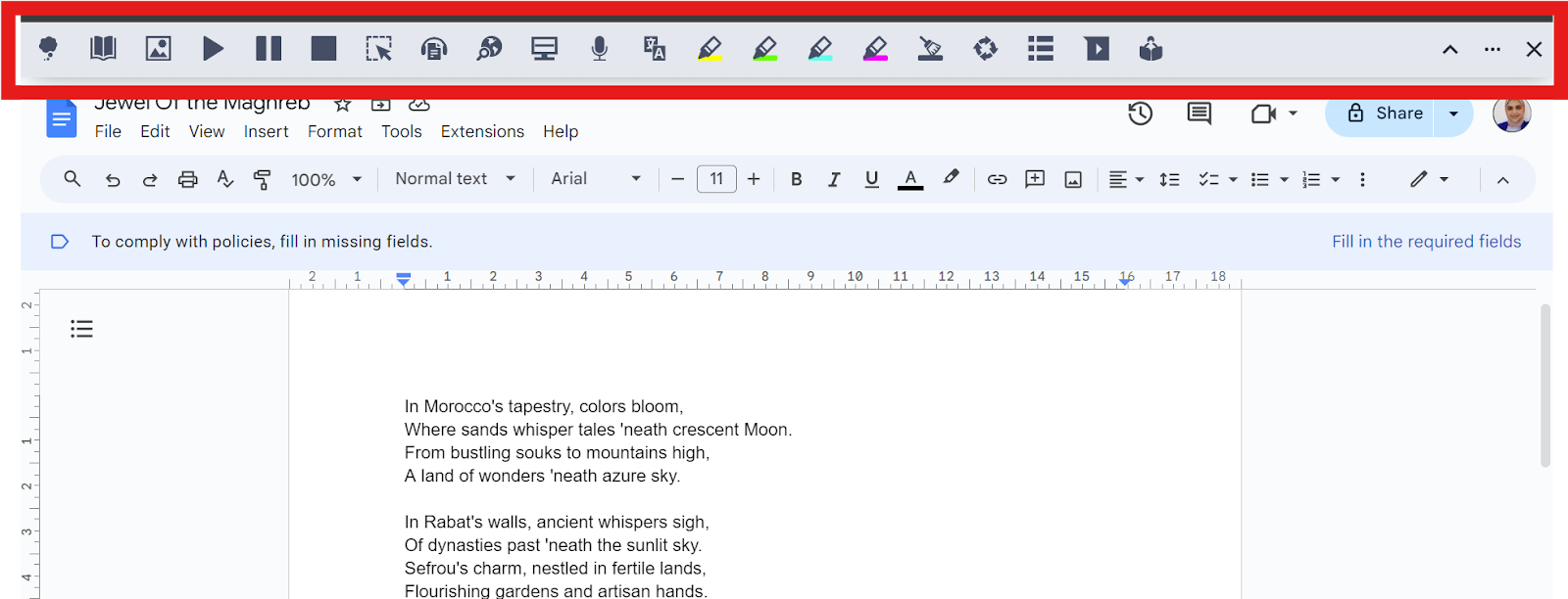 Read&Write Horizontal Toolbar