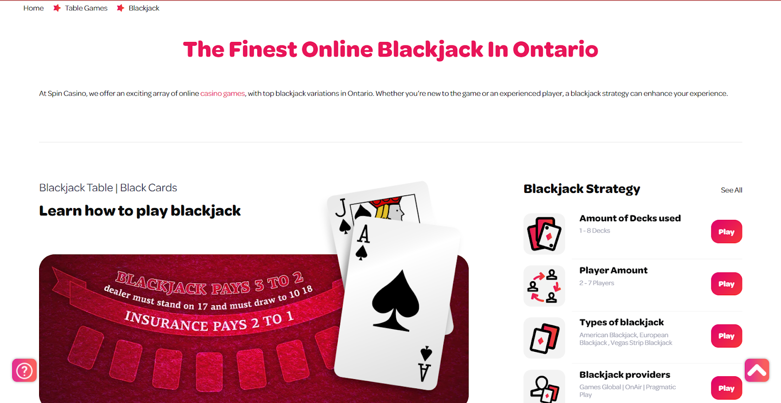 Spin Casino Online Blackjack Ontario