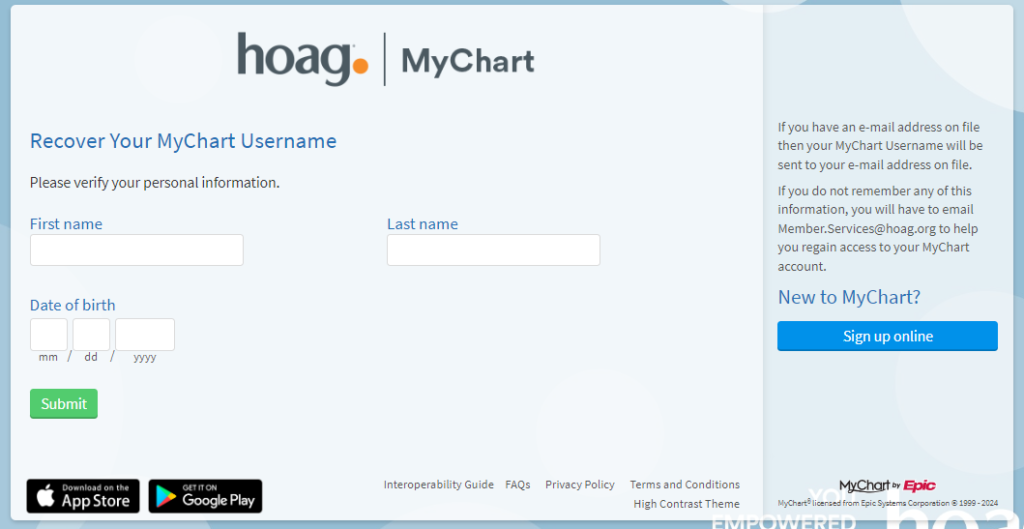 Forgot Username - Hoag MyChart