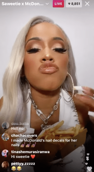 Saweetie eating McDonalds