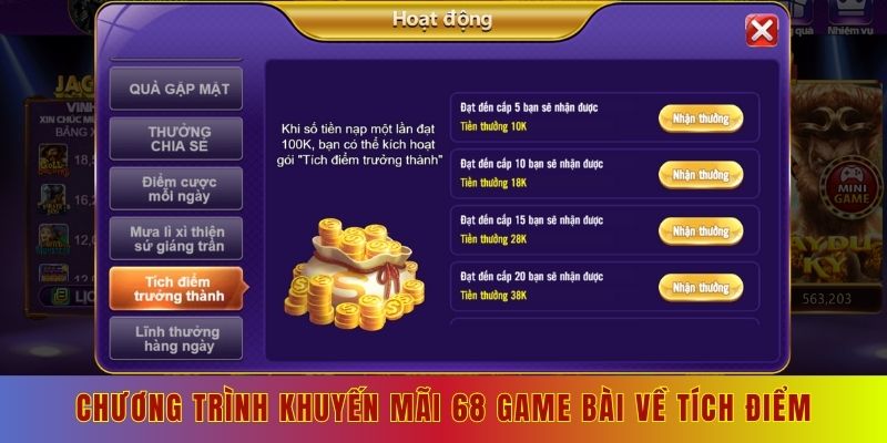 Chương trình khuyến mãi 68 game bài về tích điểm