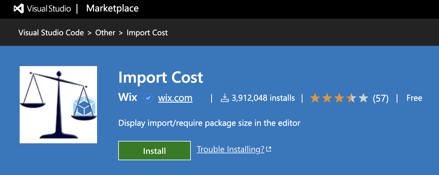 import cost vs code extension for web development