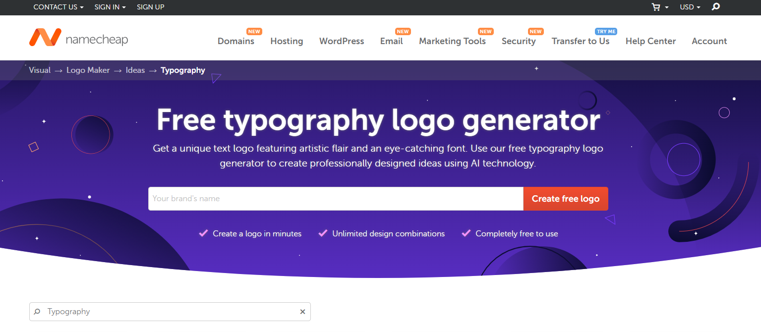 Namecheap Typography Logo Maker