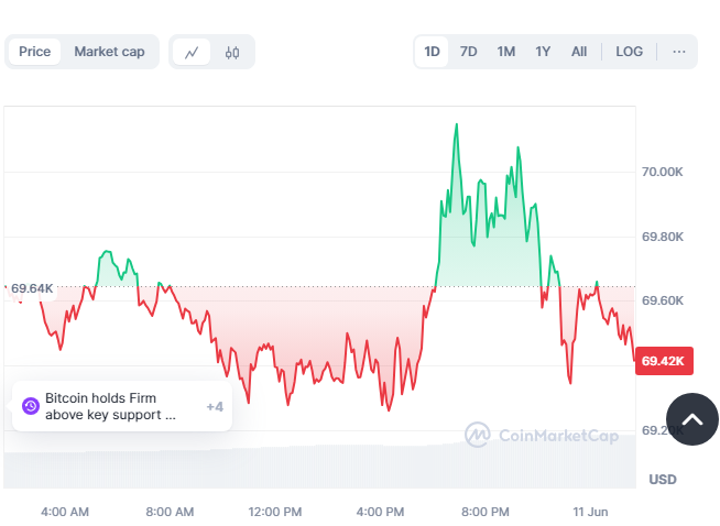 BTC/USD 24 hr price chart