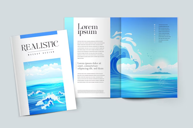 Realistic colored mockup magazine blog template design 