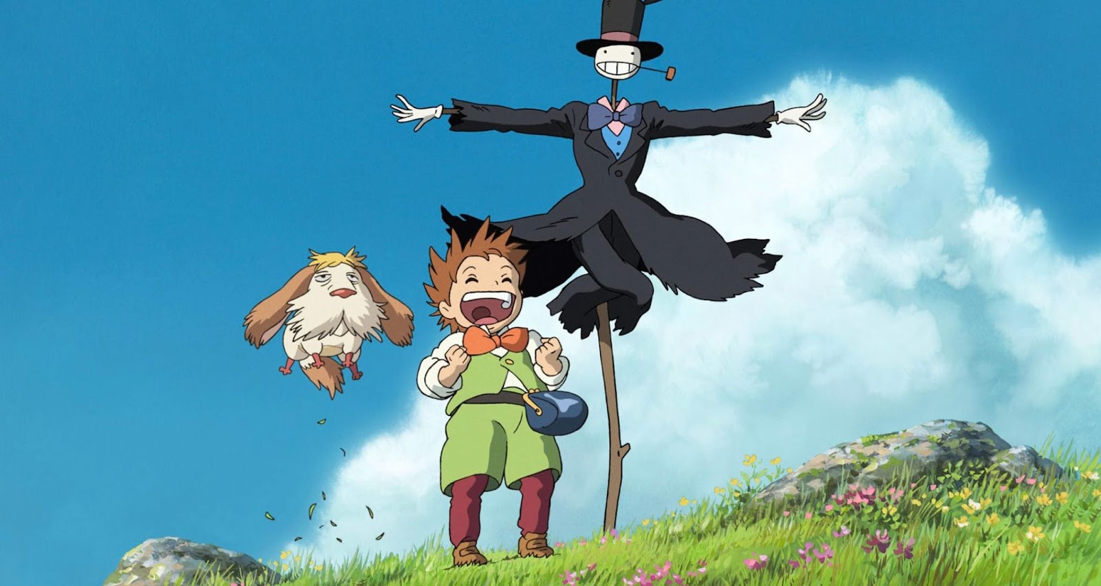 A boy, a dog, and a scarecrow are side characters.