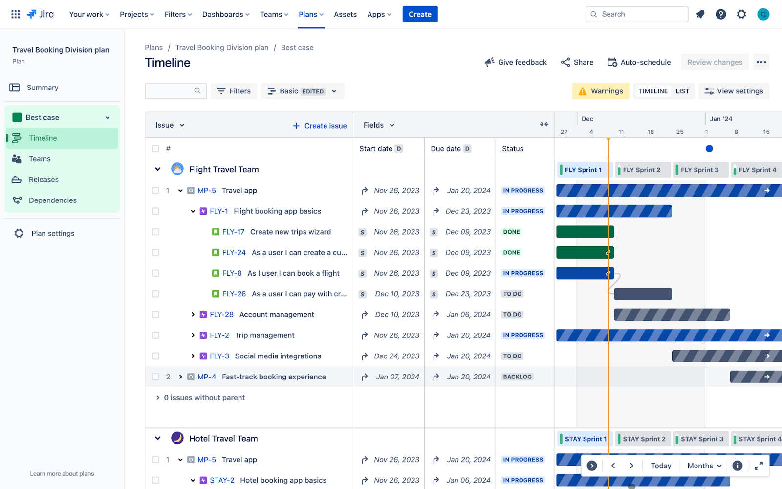 Timeline view in Jira Plans