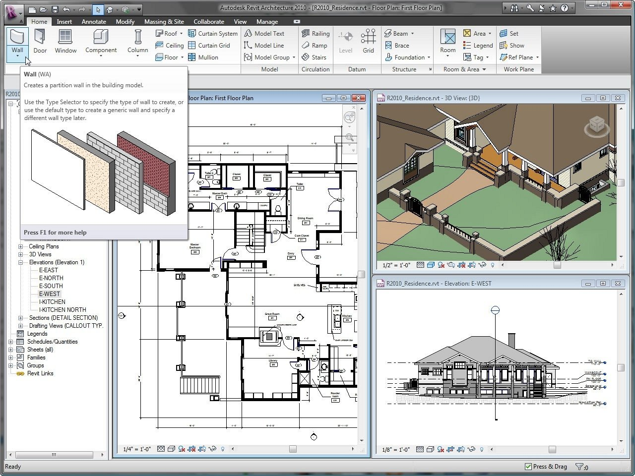 The user interface of the Revit software