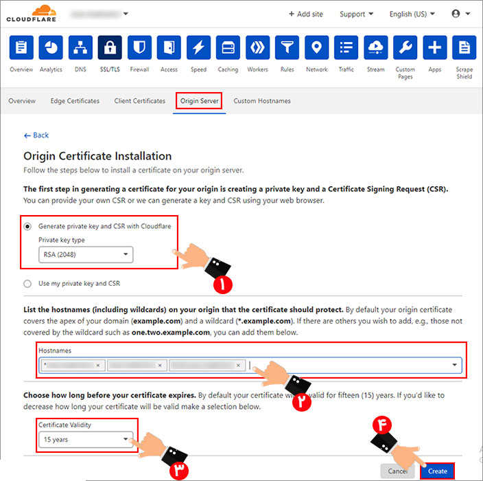 بخش Origin Server جهت تهیه SSL رایگان کلودفلر