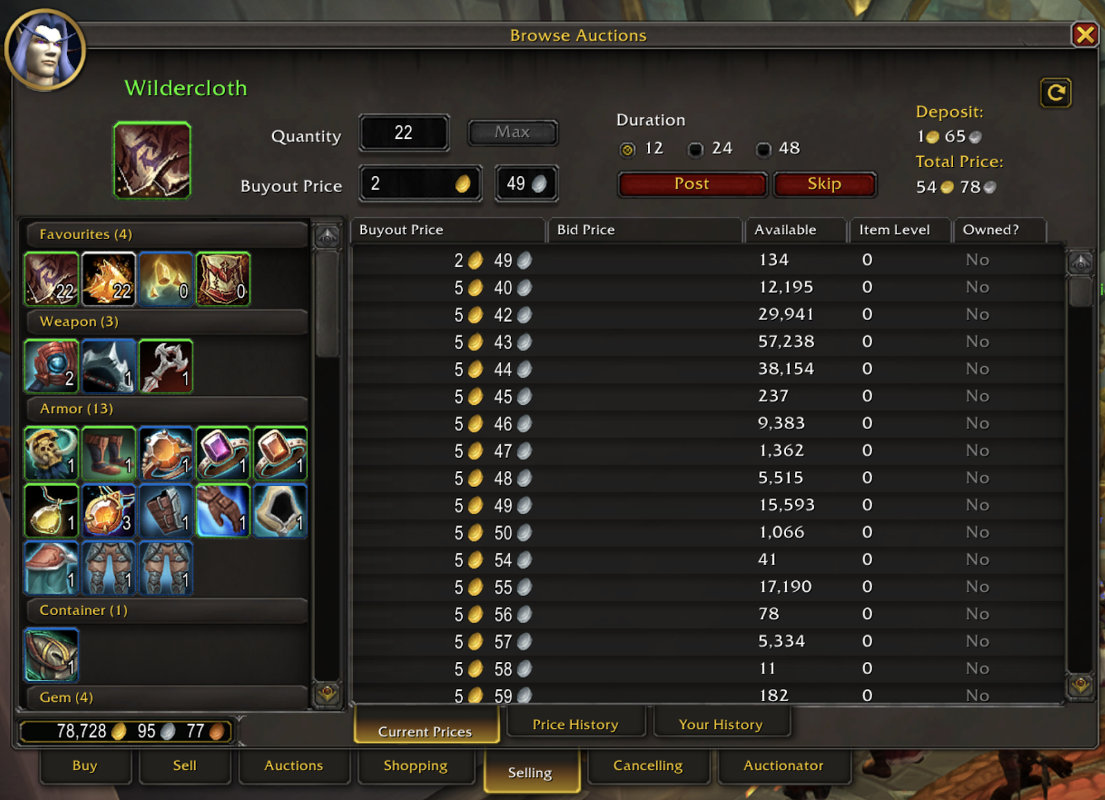 Screenshot showing an Auctionator in World of Warcraft.