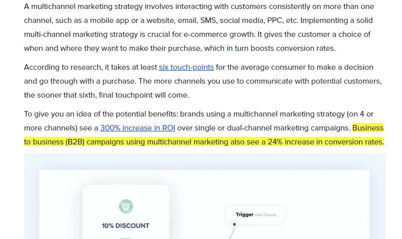 Screenshot of the fact that says B2B campaigns leverage multichannel marketing to stay ahead.