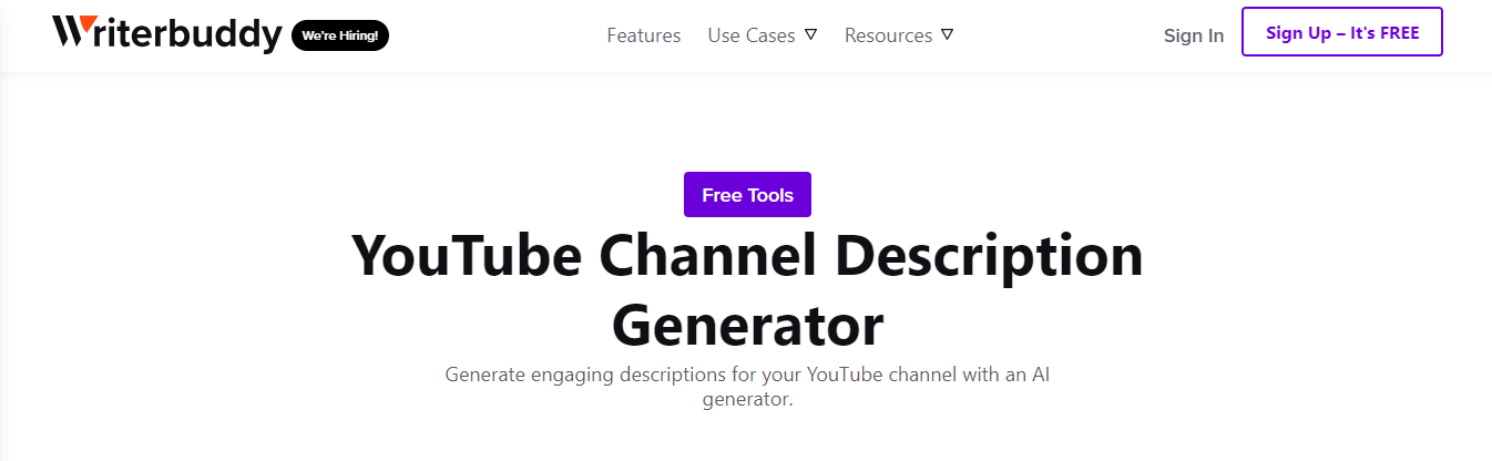WriterBuddy YouTube Channel Description Generator