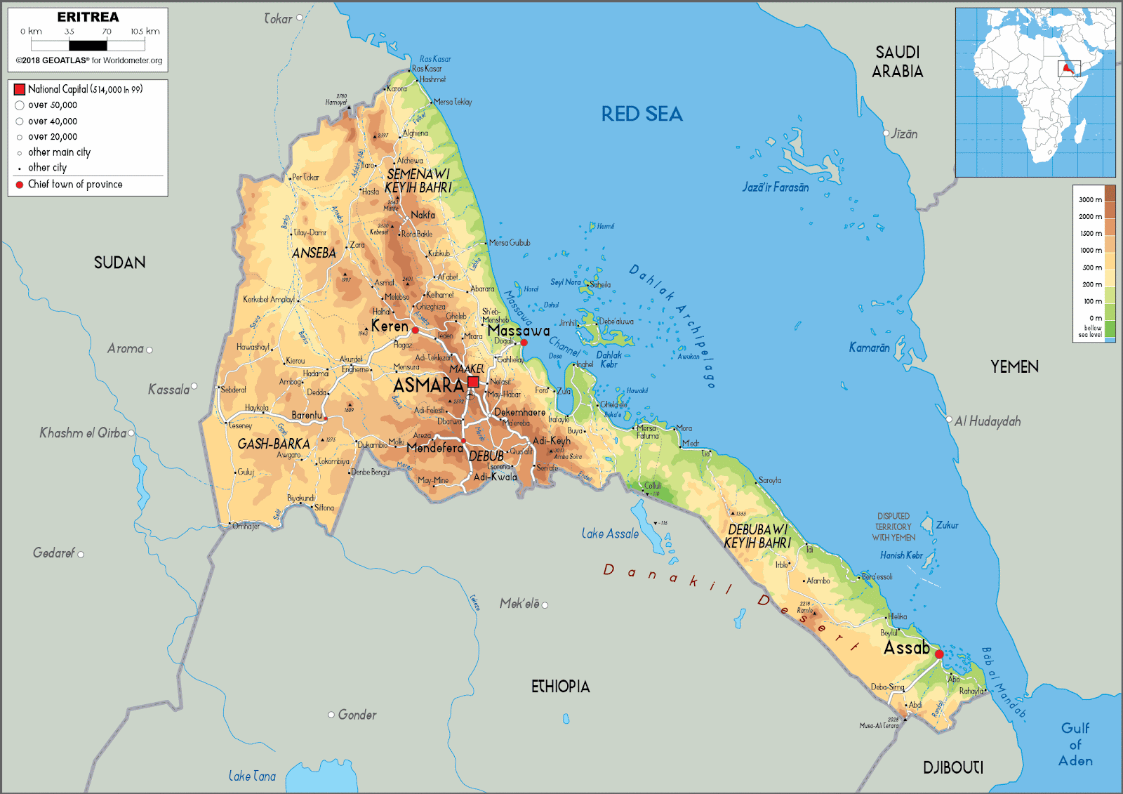 Eritrea Map (Physical) - Worldometer