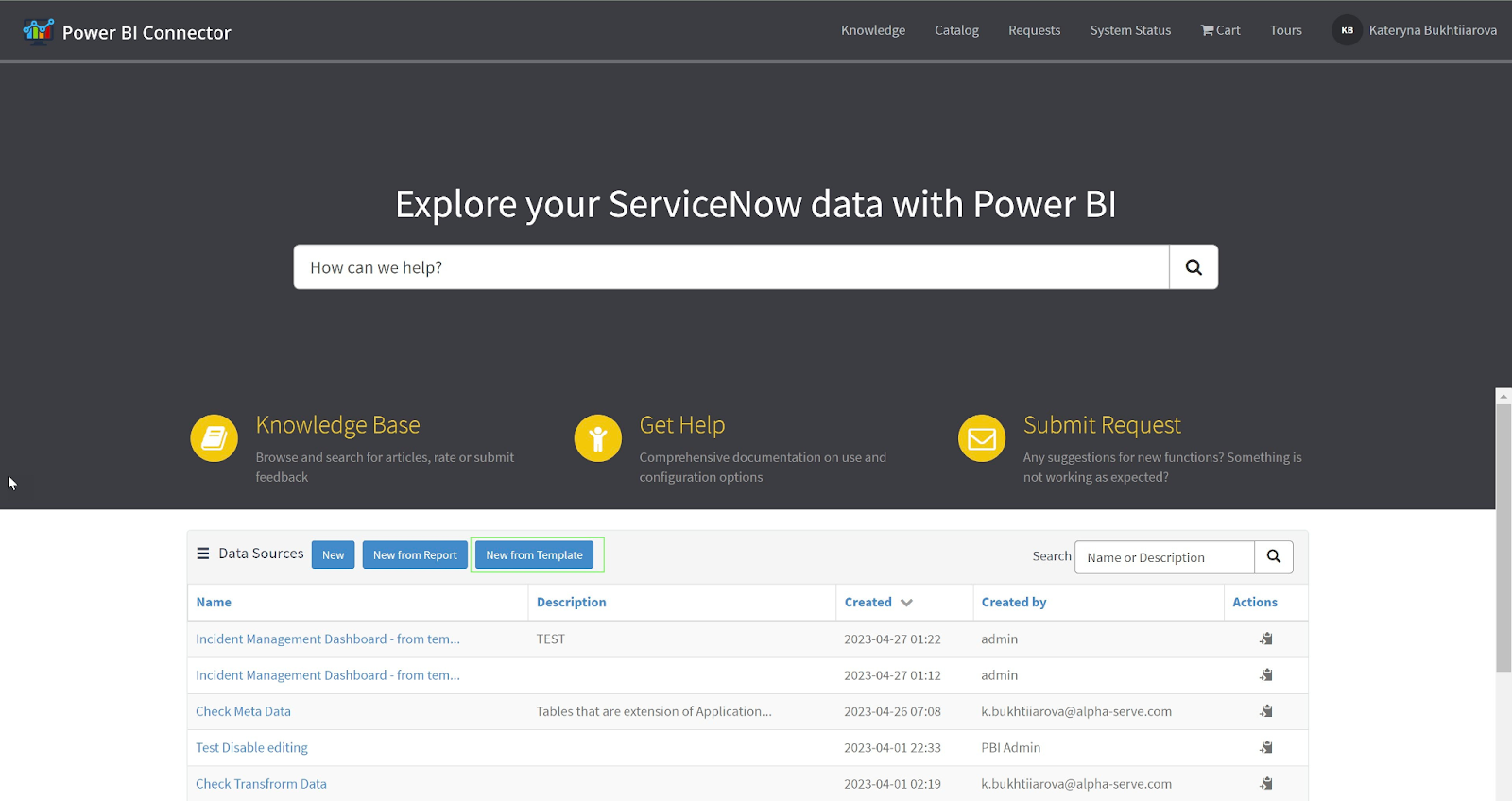 Add New Data Source on the Power BI Connector for ServiceNow