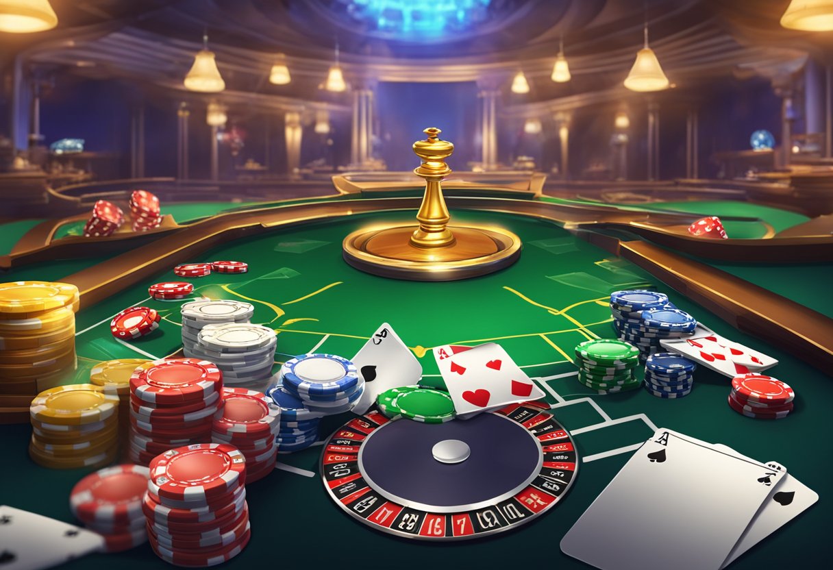 A digital card game scene with popular online casino games, showcasing the latest hits in a dynamic and engaging manner