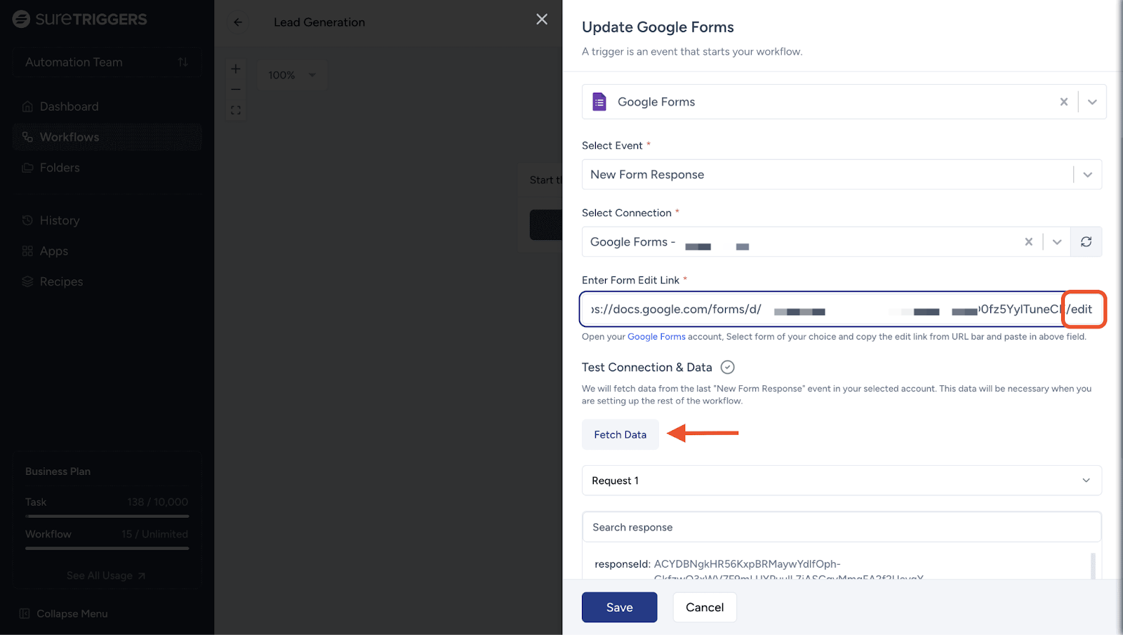 Paste the Google Form edit URL